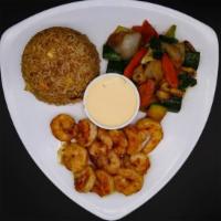 Shrimp Hibachi · Served with fried rice and vegetables.