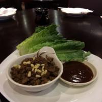 Chicken Lettuce Wrap · Sauteed marinated chicken in hoisin sauce with pine nuts served with lettuce.