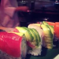 Rainbow Roll · Uramaki sushi roll.