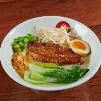Tajima Ramen. · Original Tonkotsu Chicken and Pork broth, Egg Noodles, Pork or Chicken Chashu, ½ Ramen Egg, ...