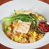 Vegetarian Fried Rice. · Grilled Tofu, Rice, Egg, Mixed Veggies, Bean Sprouts, Napa Cabbage, Carrots, Shiitake Mushro...