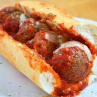 Large Meatball Sub · Topped with homemade meatballs and provolone cheese toasted.