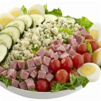 Cobb Salad (Indiviudal) · A delightful mix of blue cheese crumbles, ham, cherry tomatoes, cucumbers and hard- boiled e...