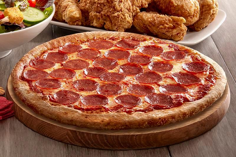 Pepperoni Pizza · 12 inch. Our classic cheese pizza topped with a generous helping of pepperoni.