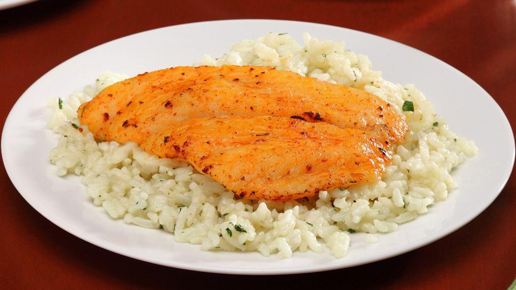 Baked Fish · Sweet, tender, and lightly seasoned. Served on a bed of rice.