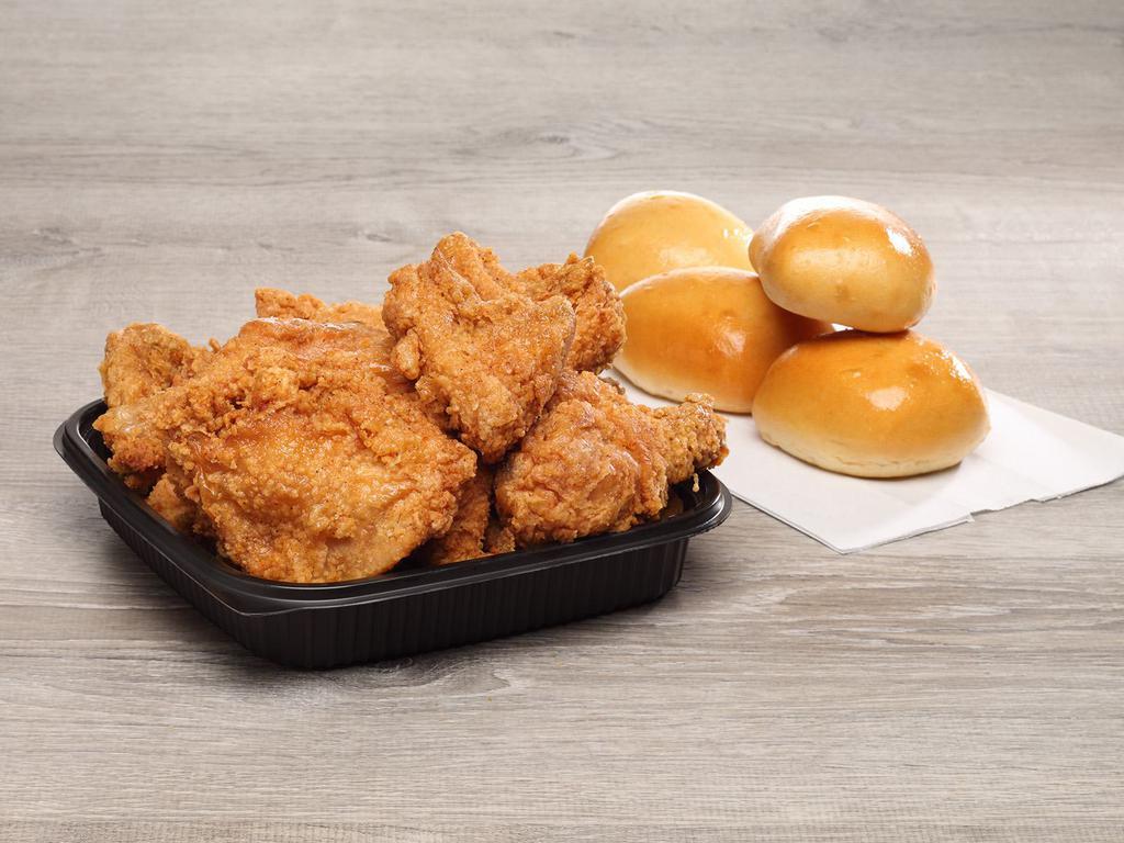 8 Piece Whole Bird Box · Two breasts, two legs, two thighs and two wings served with your choice four fluffy yeast rolls OR four flaky biscuits.