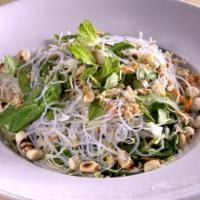 Thai Noodle Salad · Cabbage, spinach, romaine, rice noodles, carrots, cilantro, mint, lemongrass, dried onions, ...