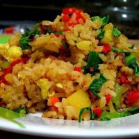 Tropical Fried Rice · Choice: chicken, beef, tofu or vegetables. Hot and spicy.