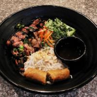 B1. Thit Nuong Cha Gio Bowl · Grilled pork. Thin-sliced charbroiled pork and egg roll. Includes vermicelli rice noodles, d...