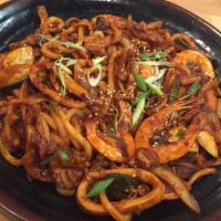 9. Fried Udon with Spicy Seafood and Squid · 