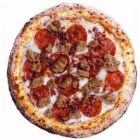 3 Little Pigs Pizza · Red sauce, mozzarella, pepperoni, bacon and Italian sausage.