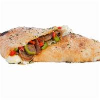 S.P.O. Calzone · Parmesan, Romano, Ricotta, Shredded Mozzarella, Sausage, Green & Red Peppers and Caramelized...