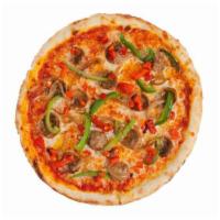 San Gennaro  · Pizza sauce, Parmesan, mozzarella, sausage, green bell peppers, roasted red peppers and cara...