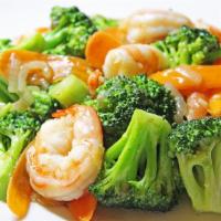 113. Shrimp with Broccoli · With steamed rice. 