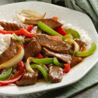 C4. Pepper Steak with Onion Combination Platter · Served with egg roll and pork fried rice.