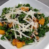 Kale Salad · Fresh kale, roasted butternut squash, toasted almonds, dried cranberries, raspberry and waln...