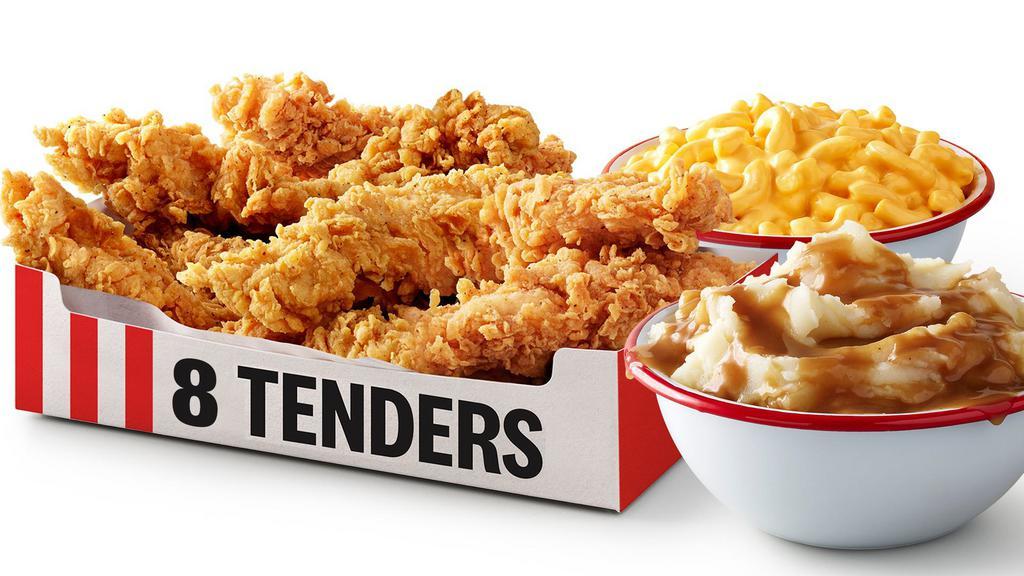 8 Tenders Meal · 8 pieces of our freshly prepared Extra Crispy Tenders, 2 large sides of your choice, 4 biscuits and 4 dipping sauces.
