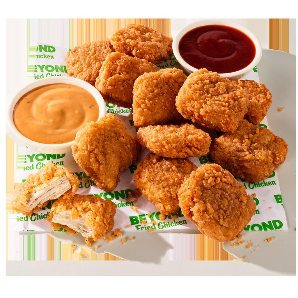 12 pc. Beyond Nuggets · Includes 12 pieces of Beyond Fried Chicken and 4 dipping sauces. It's a Kentucky Fried Miracle! Kentucky Fried Chicken and Beyond Meat have teamed up to launch Beyond Fried Chicken, KFC's exclusive plant-based chicken, available for a limited time only.