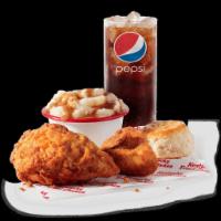 2 pc. Breast & Wing Combo · A breast & wing, available in Original Recipe or Hot & Spicy, a side of your choice, a biscu...