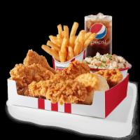 5 pc. Tenders Box · 5 Extra Crispy Tenders, 2 sides of your choice, a biscuit, 2 dipping sauces, and a medium dr...