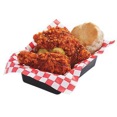 Nashville Hot Tenders Combo · 3 pc. or 5 pc. Tenders with Nashville Hot, a side of your choice, a biscuit, and a medium drink