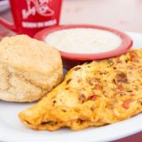 Spanish Omelet · Spicy chorizo sausage, pico de gallo and pepperjack cheese omelet, served with choice of sid...