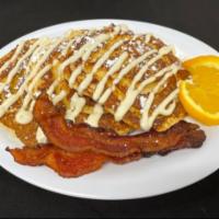 Cinnamon Swirl Pancakes · Our classic buttermilk pancakes filled with cinnamon and sugar finished with vanilla cream c...