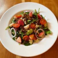 Slipper Salad · Spinach, romaine, herbed goat cheese, bacon onion jam, pecans, strawberries, cherry tomatoes...