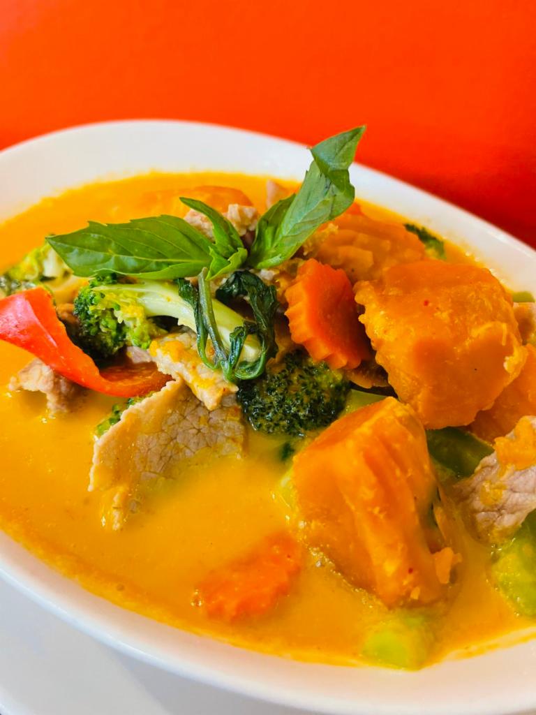 Pumpkin Curry · Pumpkin, carrot, broccoli, bell pepper, and Thai basil.