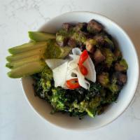 Beef + Broccoli Lunch Bowl · Smoked Brisket, Grilled Brocolini, Avocado + Pickled Daikon Radish. Served with Mexican Rice...