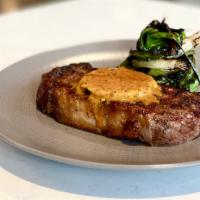NY Strip Steak with Morita Butter · Char-grilled 12 oz Pat Lafrieda Prime Cut Sirloin Strip, Grilled Scallions, Flour Tortillas ...