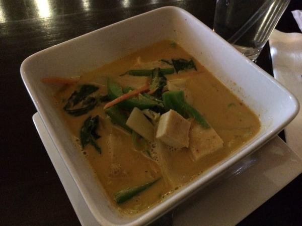 Panang Curry · Sweet and medium spicy with bell peppers, basil, carrots, bamboo, string beans. Served with jasmine rice.