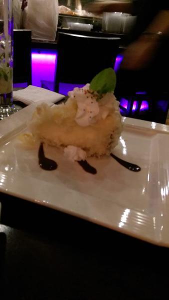 Fried Cheesecake Tempura · Served with chocolate syrup.