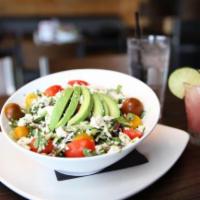 Chopped Salad · Mixed greens, cabbage, grape tomatoes and avocado