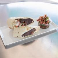 Bean Burrito · organic black beans, fresh mexican cheese in a flour tortilla with pico de gallo