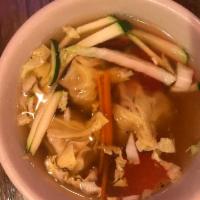 Japanese Wonton Soup · Shrimp, chicken and pork wonton, shiitake mushroom with clear broth.