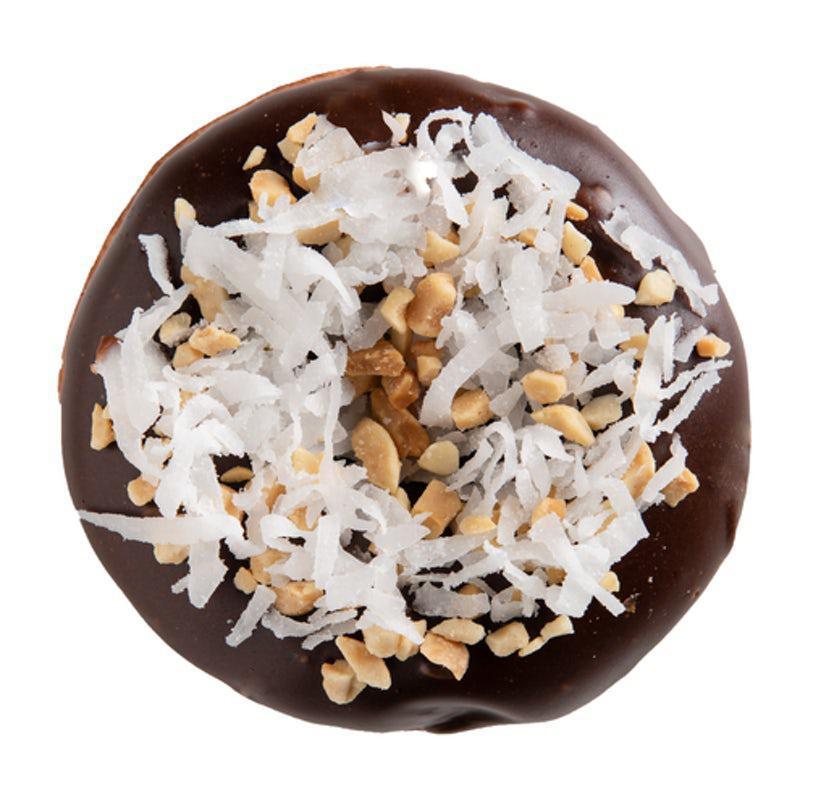 Coconut Island Bliss · Chocolate icing with chopped peanuts & shredded coconut