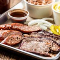 2 MEAT PLATE · 2 choices of meat (Quarter pound each, half pound total) with choice of 2 sides (pork ribs w...