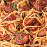PASTA WITH SAUSAGE · Italian Sausages with Marinara sauce & Choice of Spaghetti, linguine or Penne pasta. Comes w...