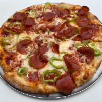 You Don't Pepper Own Me · Pepperoni, Italian tomatoes, mozzarella, mike’s hot honey,           spicy long hot peppers