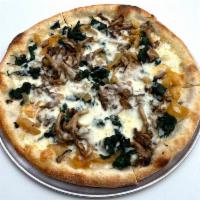 Much Room for Mushroom · Wild Mushrooms, caramelized onions, spinach, fontina,              white truffle oil