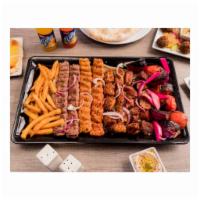 Family Kabab Plate · Two skewers each of beef kabob kofta, chicken kabob kofta, chicken tikka, and your choice of...
