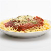 Baked Spaghetti · Fresh garlic, parsley, marinara sauce, Parmesan cheese and melted mozzarella cheese. Served ...