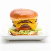 Double Cheeseburger · Served on a bun with lettuce, tomato, mayo, onion, ketchup, mustard and American cheese.
