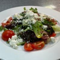 Hudson Salad* · organic greens, cherry tomatoes, goat cheese, toasted sunflower seeds, sherry shallot vinaig...