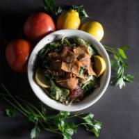 Fattoush Salad · Romaine lettuce, cucumbers, tomatoes, pita, vinegar & oil