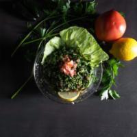 Tabouleh - Small · Cracked wheat, parsley, onions, tomato, lemon juice & oil