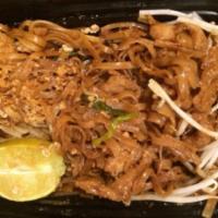 Pad Thai Noodle · Stir-fried with dried bean curd, bean sprouts, egg, scallion and sweet turnip topped with fr...
