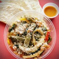 Nopales Salad (Cactus) · Slow cooked cactus grilled with tomatoes, poblano peppers, bell peppers, jalapenos, onions a...
