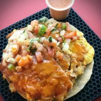 Sausage and Egg Taco · Home-made sausage, egg or egg whites, fried potatoes, melted mozzarella cheese topped with f...
